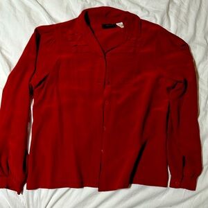 100% silk, Blood Red Long Sleeve Blouse